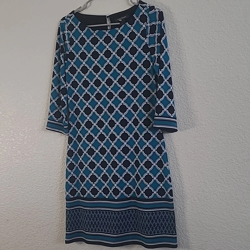 White House Black Market XS Teal Black and White  Geometrical Dress - Picture 6 of 9